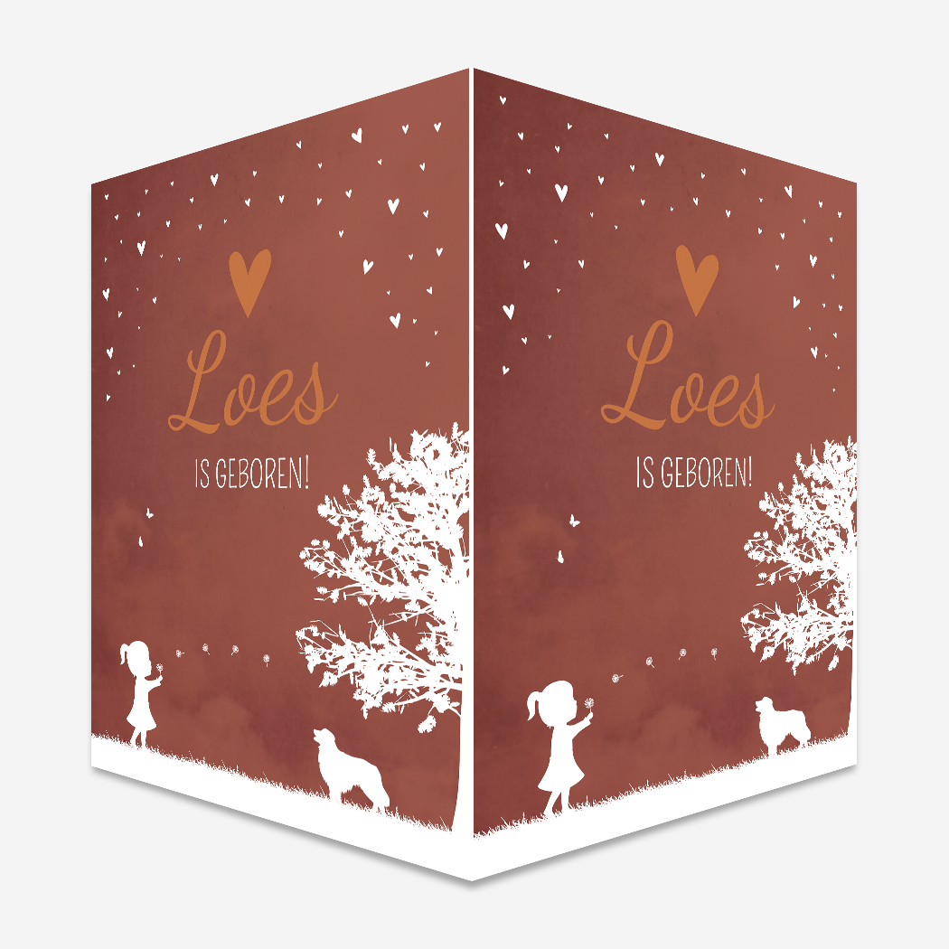 Raambord Geboortebord Boom Paardebloem Hondje