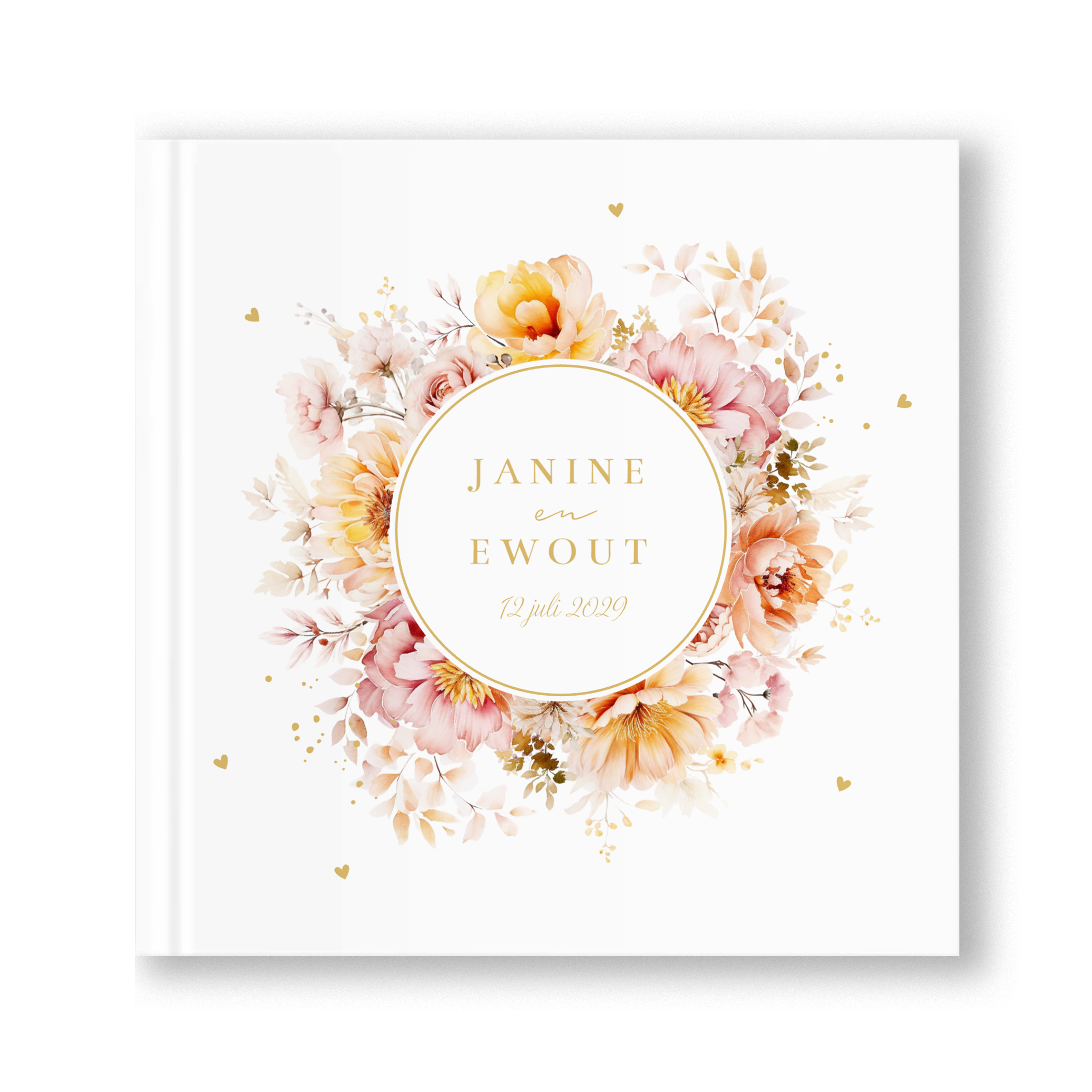 Gastenboek bruiloft bloemenkrans roze opulent