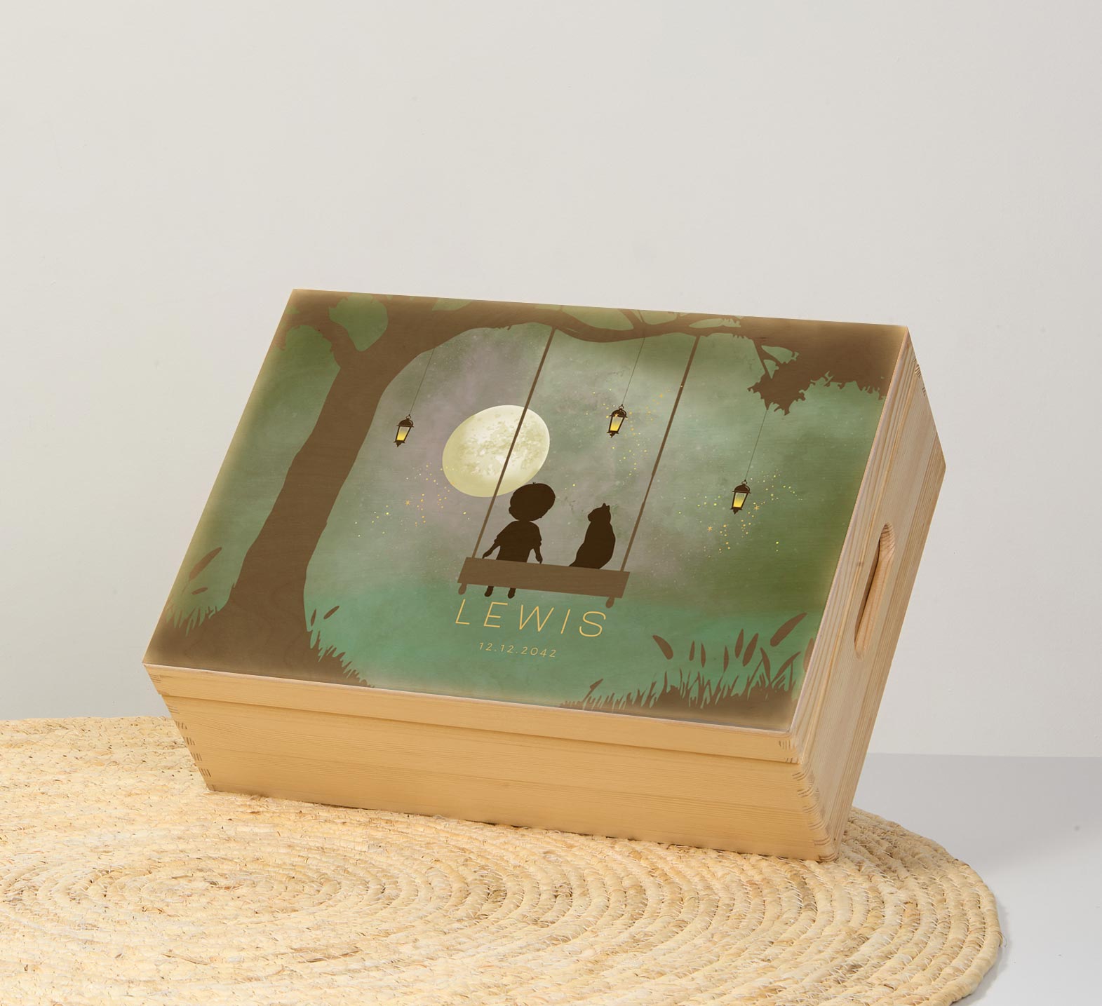 Memorybox winterliefde voor een jongetje met schommel en maan