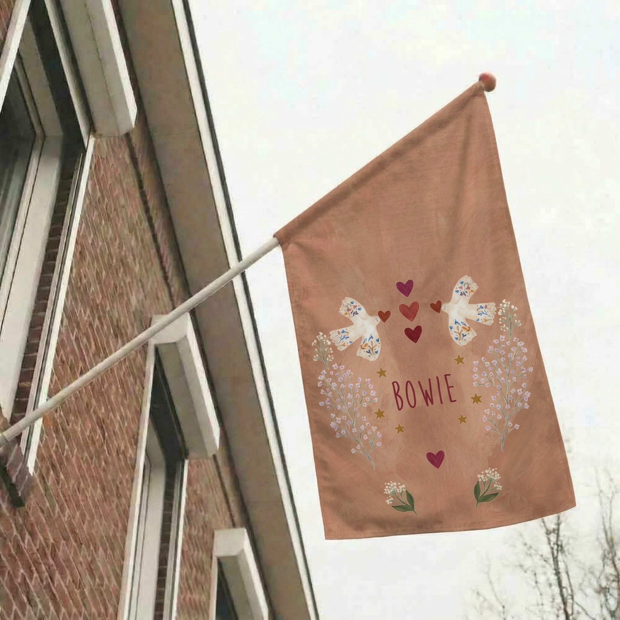 Geboortevlag boho vogeltjes bloemen hartjes