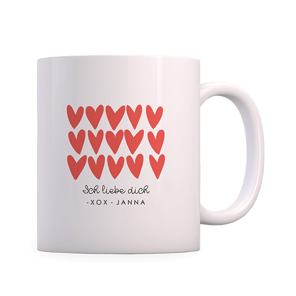 Personalisierbare Tasse mit Herzen