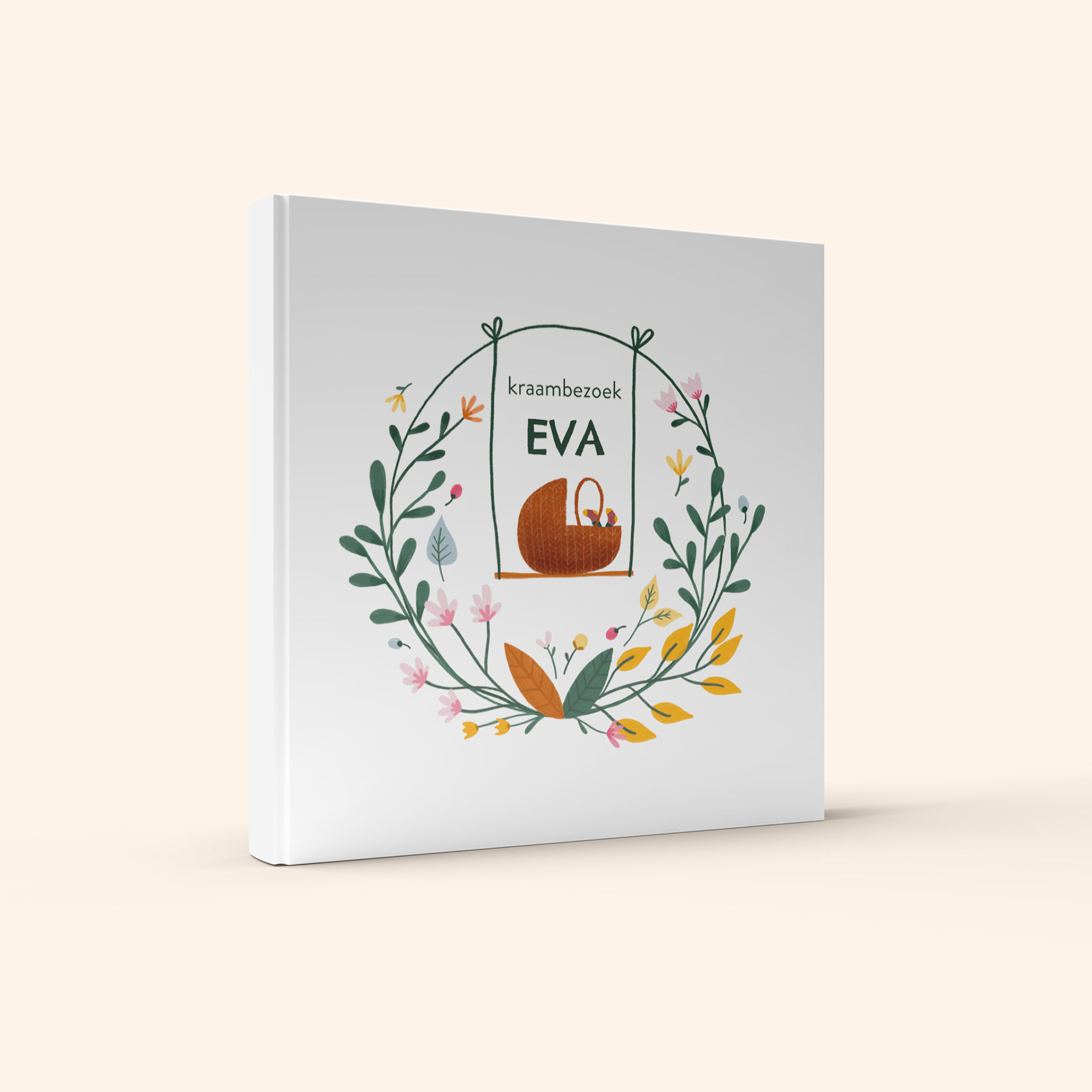 Kraambezoekboek krans bloemen plantjes wiegje