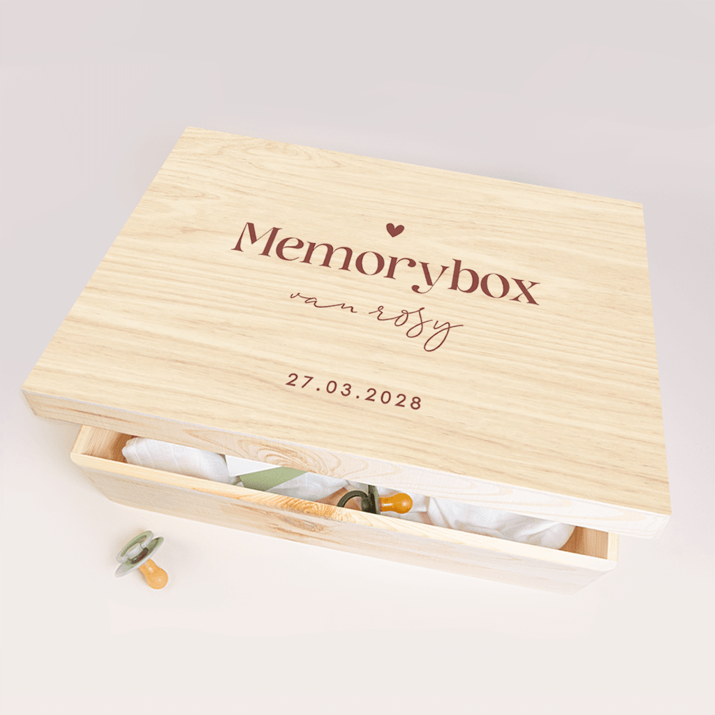 Memorybox geboorte van hout met bloemenprint