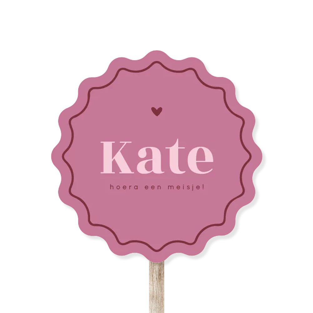 Geboortebord tuin roze met golvende rand