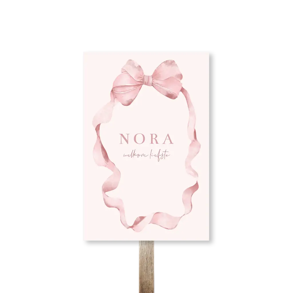 Tuinbord staand roze met lint en strik