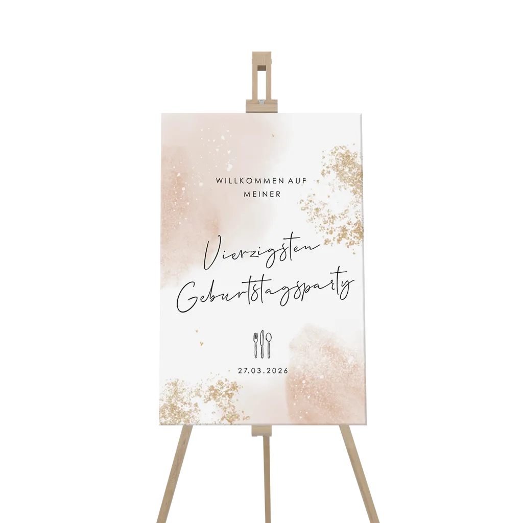 Willkommensschild zum Geburtstag mit rosa und Gold-Look