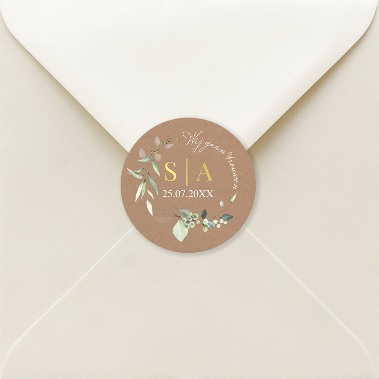 Sluitzegels huwelijk botanisch groen bladeren goudfolie