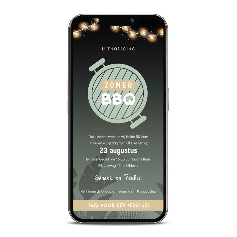 Digitale uitnodiging verjaardag 50 jaar met barbecue en lampjes