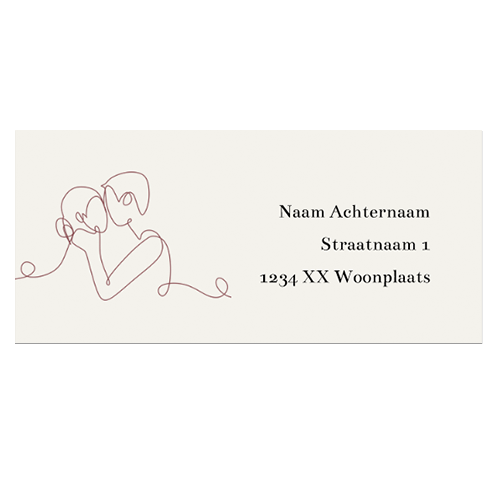 Adressticker trouwkaart lijntekening verliefd koppel