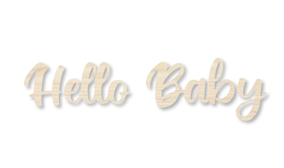 Houten letters met tekst 'Hello Baby'