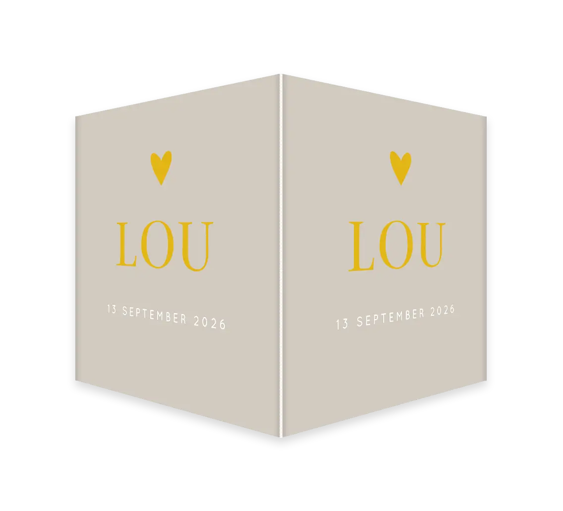 Dubbel beige raambord met geel hartje en typografie