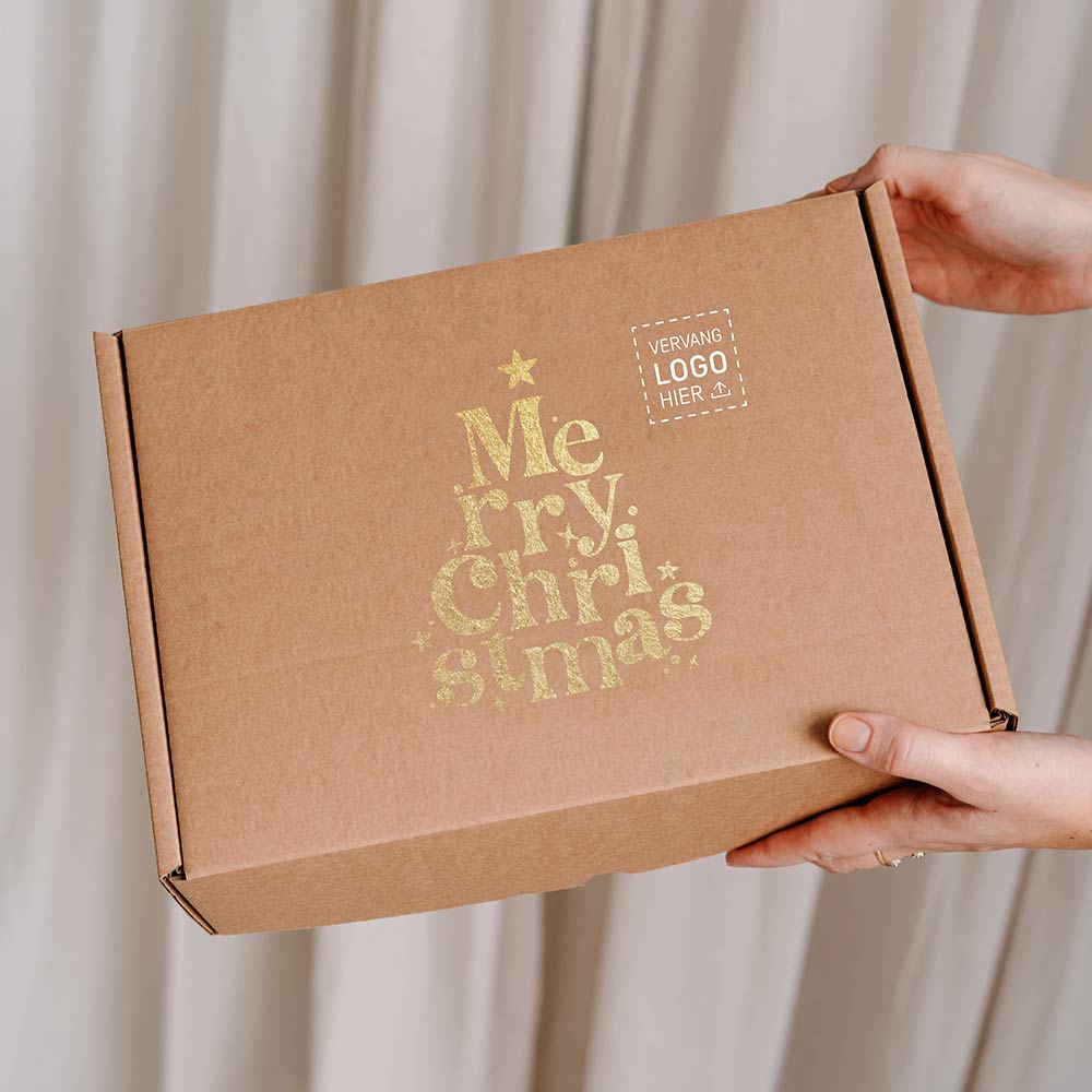 Kadodoos met logo en tekst merry christmas