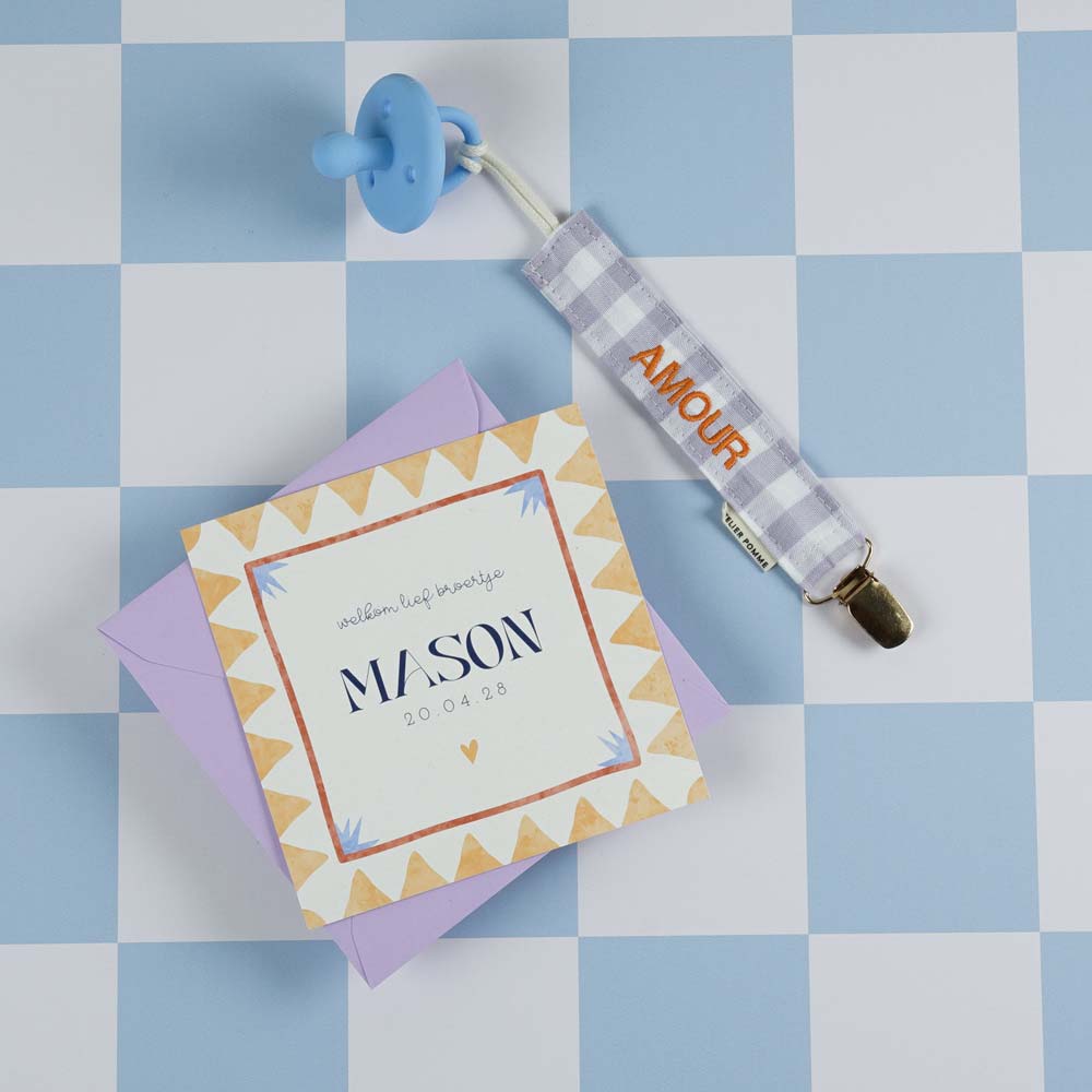 Geboortekaartje origineel met aardetinten en kader