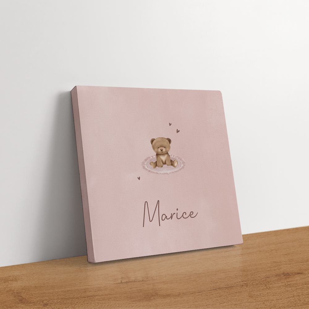 Oudroze canvas schilderij met beer