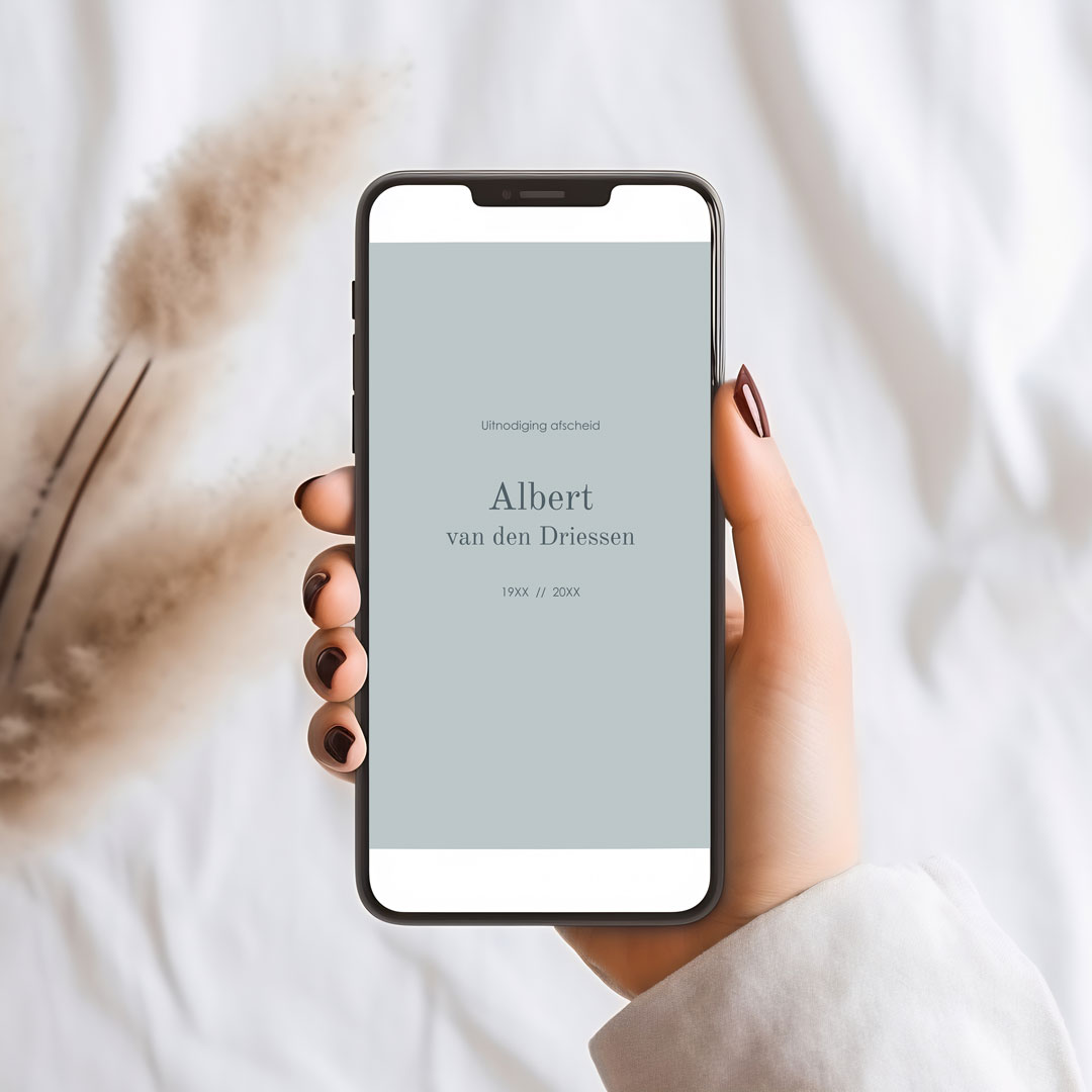 Digitale rouwkaart met foto, gedicht en uitnodiging afscheid