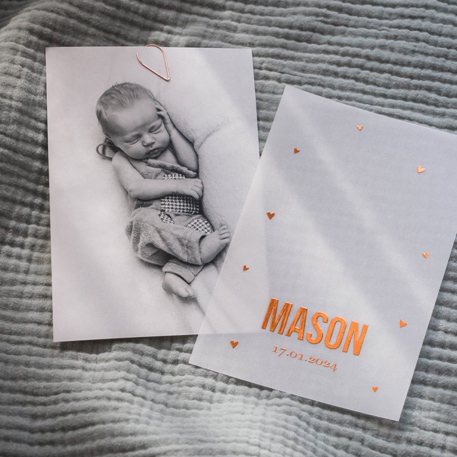 Geboortekaartje kalkpapier achterkaart foto