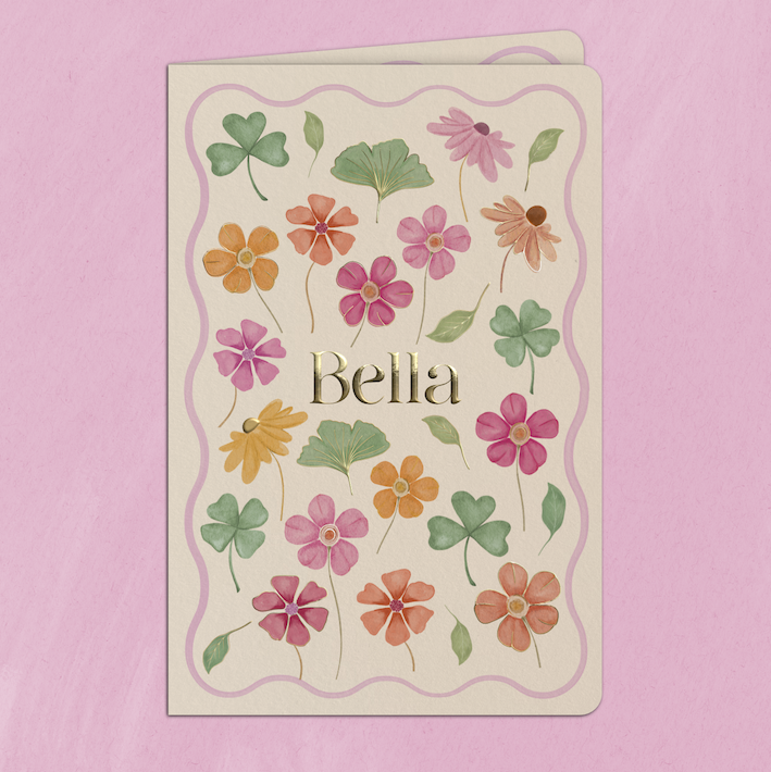 Dubbel Geboortekaartje Bloemetjes met Golfrandje