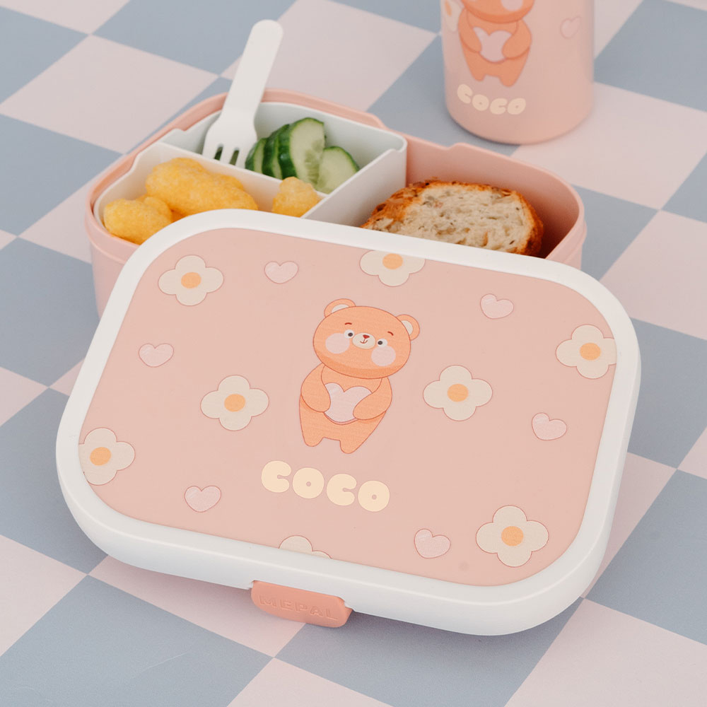 Mepal lunchbox Campus met naam, beertje, hartjes en bloemen