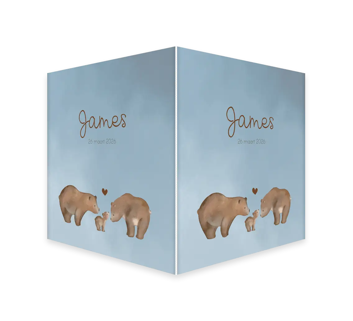 Blauw watercolour raambord met berenfamilie en hartje