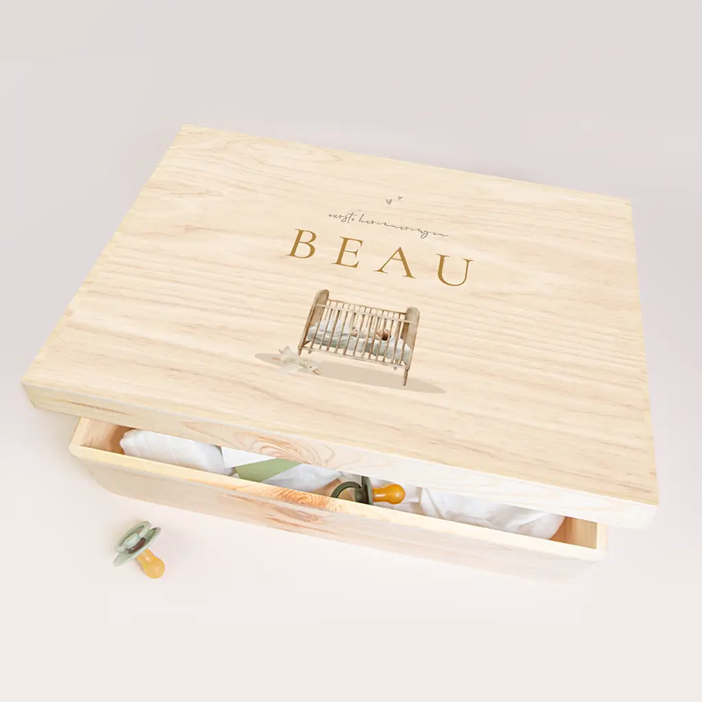 Memorybox baby met illustratie ledikantje