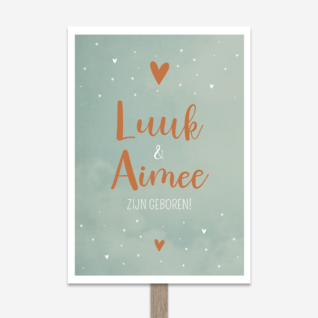 Tuinbord Geboortebord Tweeling Mingroen Trendy