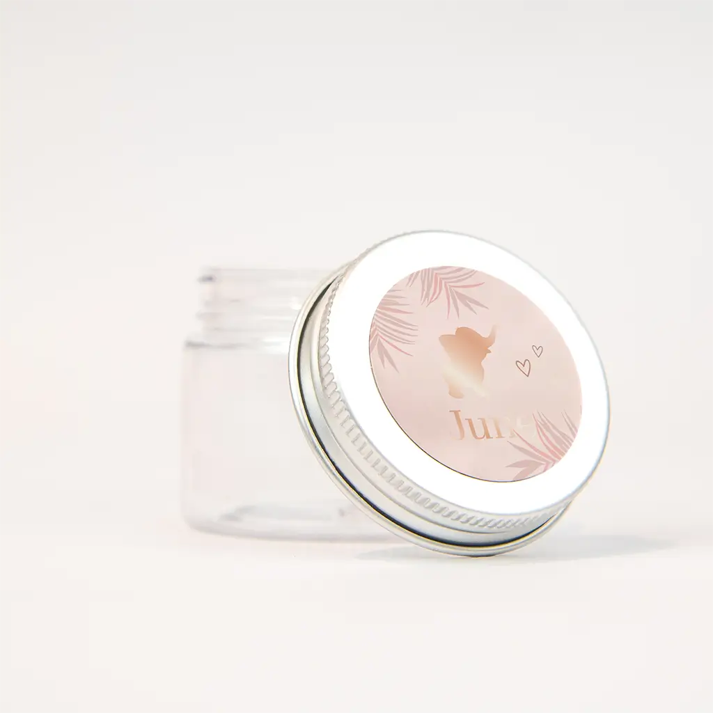 Roségoudfolie naamsticker met olifantje, hartjes en bladeren - per vel