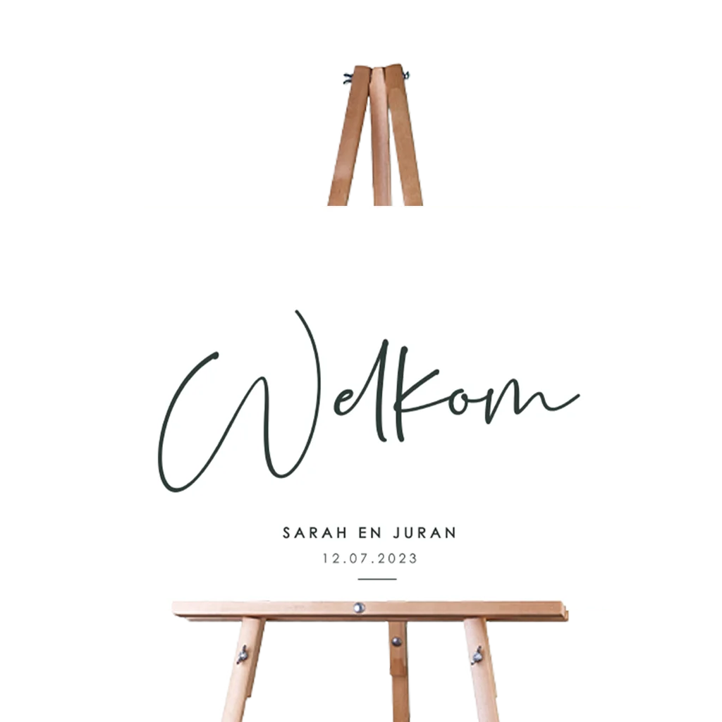 Stijlvol welkomstbord bruiloft met handlettering