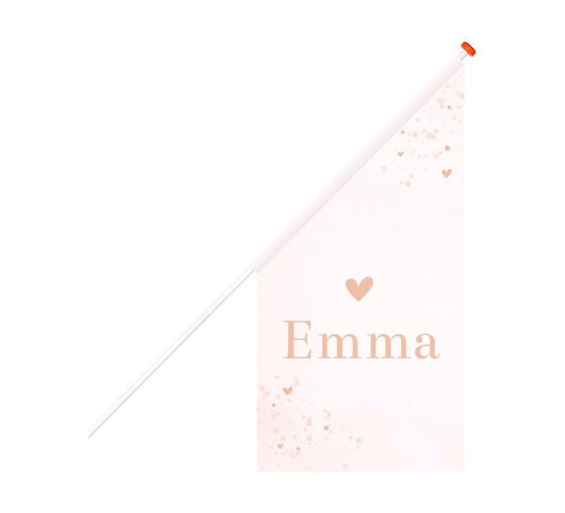 Zachtroze geboortevlag met hartjes en spetters