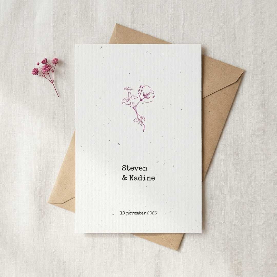 Trouwkaart gevlekte achtergrond schets bloemen