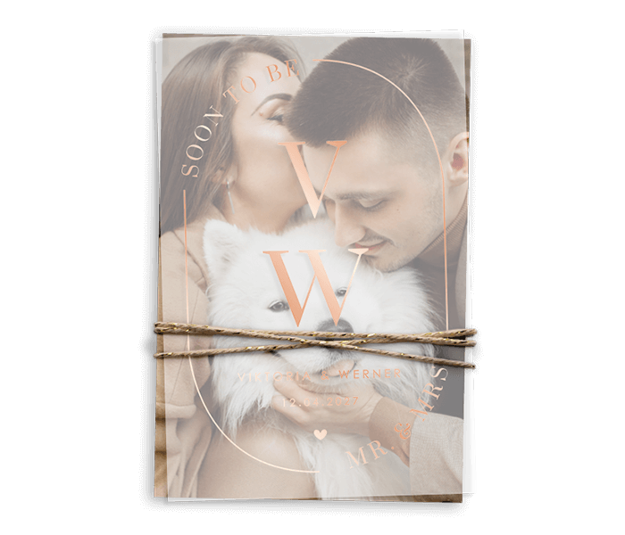 Hochzeitskarte mit Foto und optionalem Deckblatt aus Transparentpapier