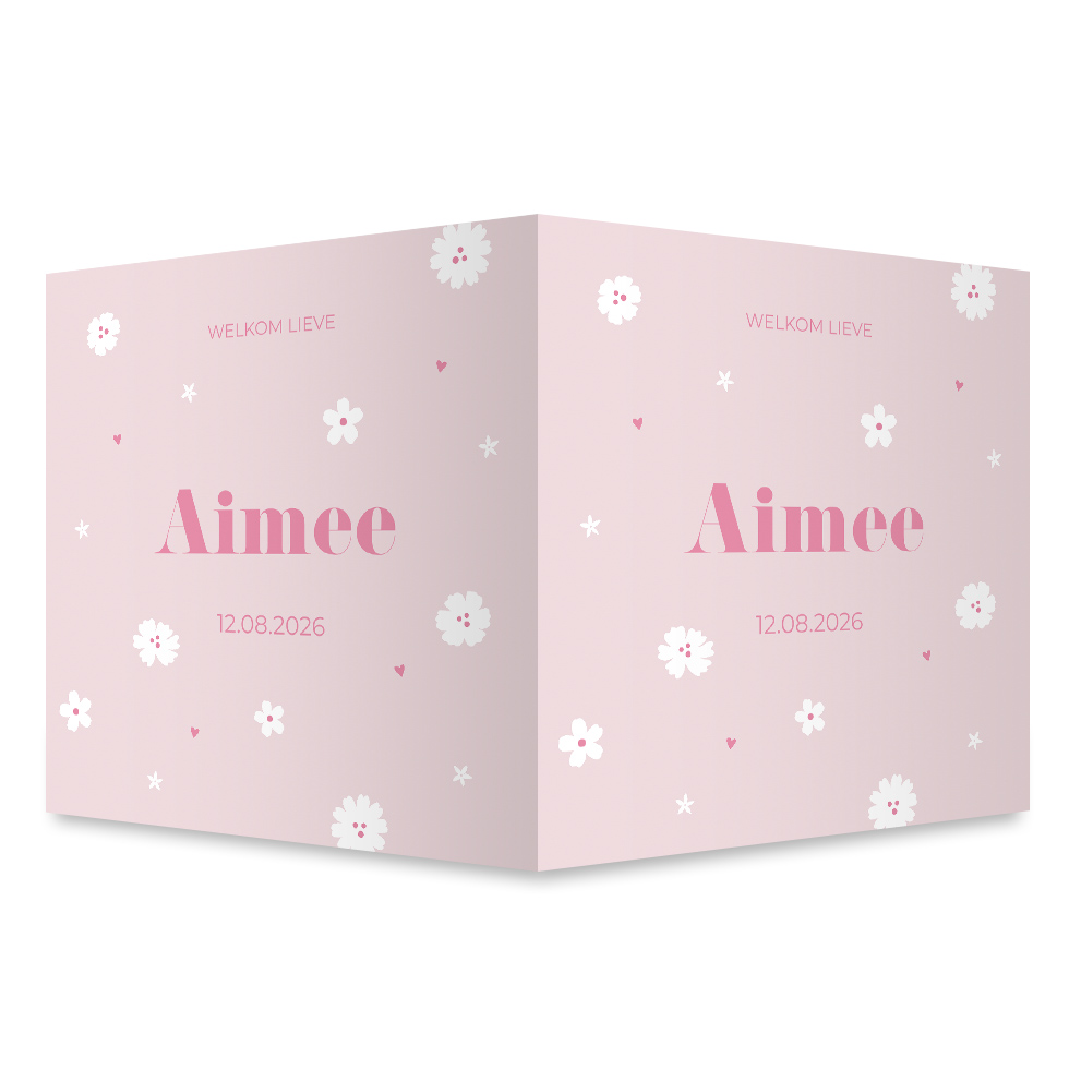Geboortebord meisje lichtroze met bloemetjes
