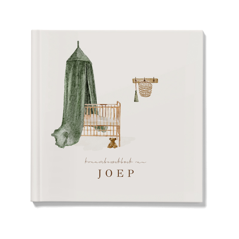 Kraambezoekboek met wieg en groene klamboe