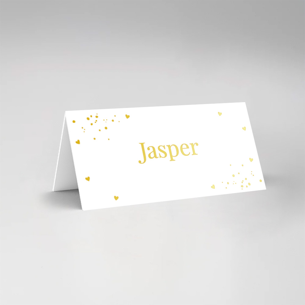 Bruiloft naamkaartjes dubbel gevouwen stijlvol wit goudfolie