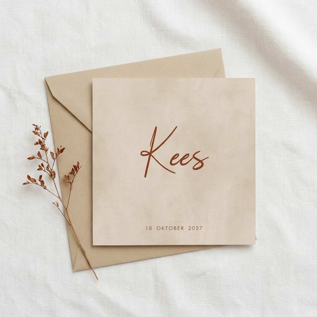 Geboortekaartje minimalistisch watercolor zand