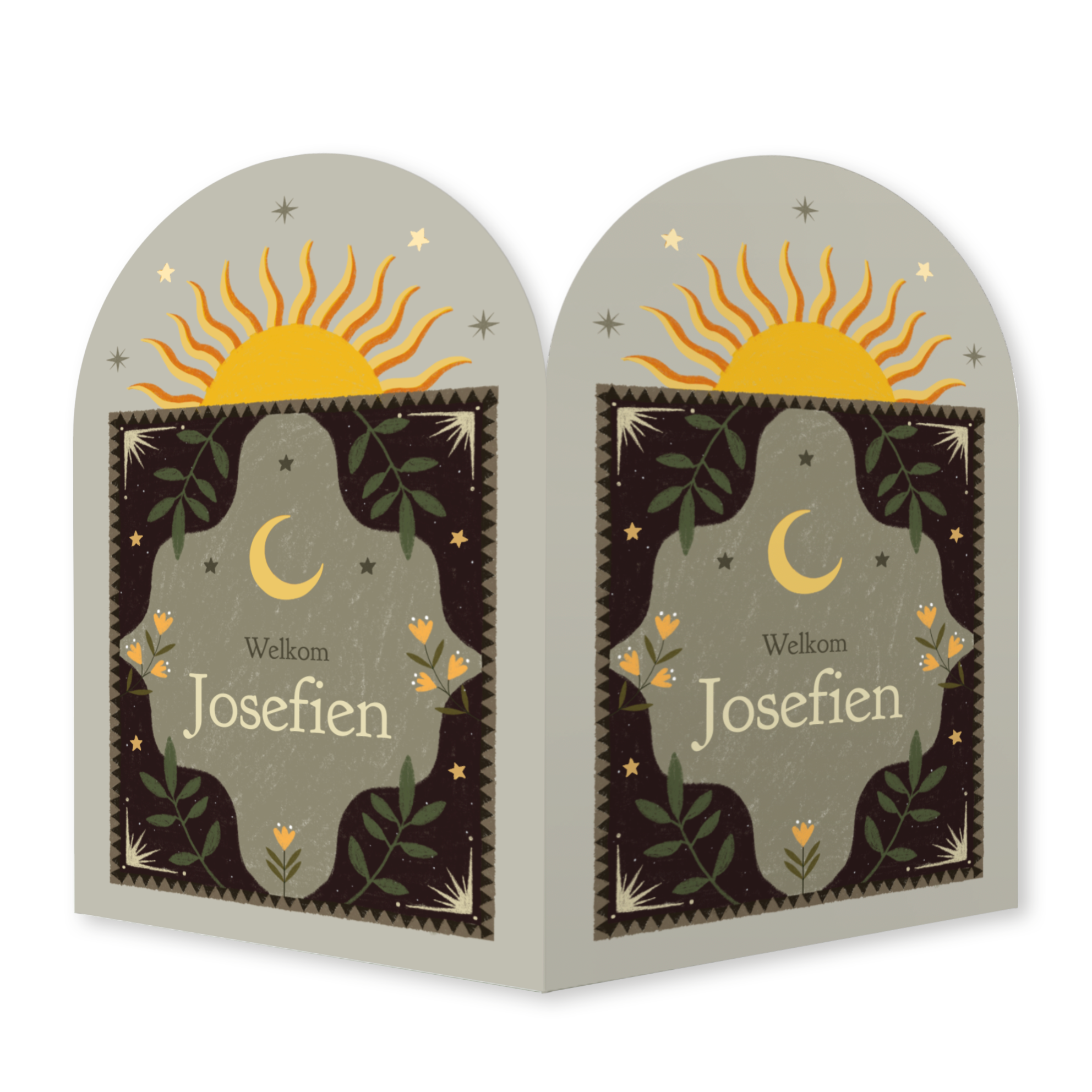 Geboorte raambord met naam | Illustratie met zon, maan en sterren