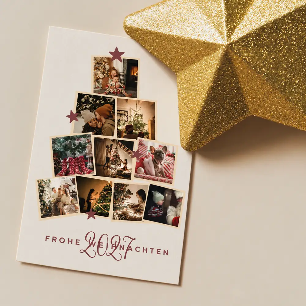 Weihnachtskarte mit Fotos in Weihnachtsbaumform