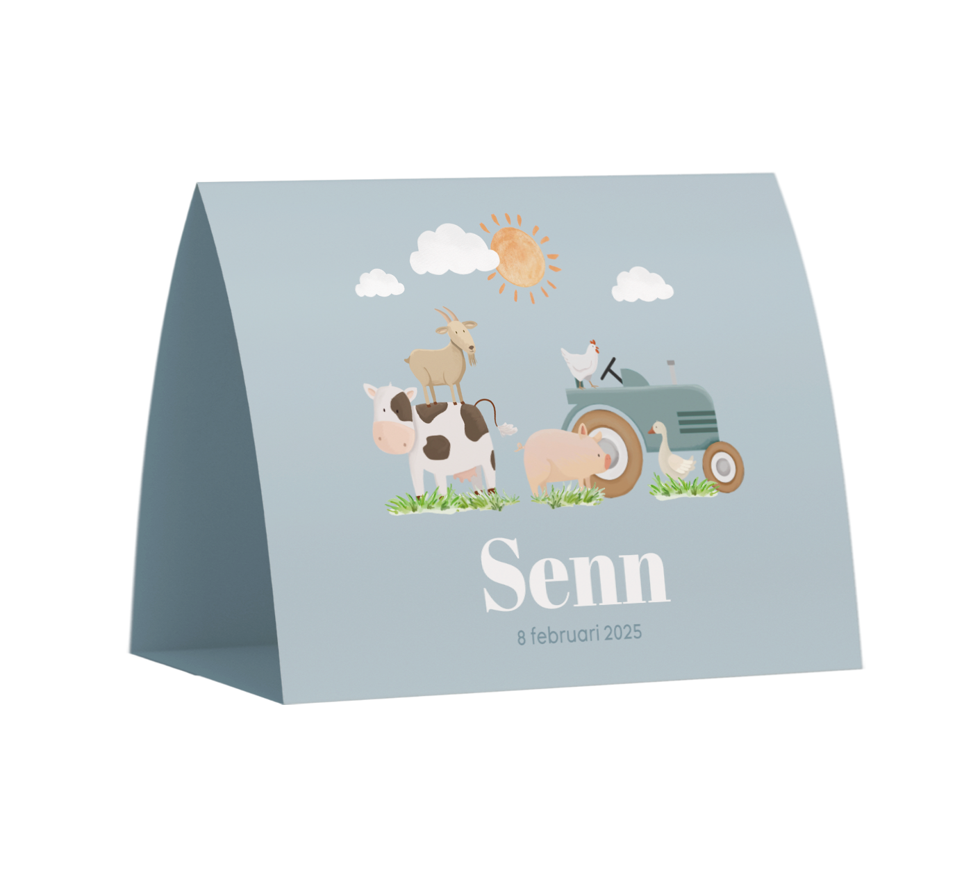 Tentkaart liggend blauw met boerderij thema