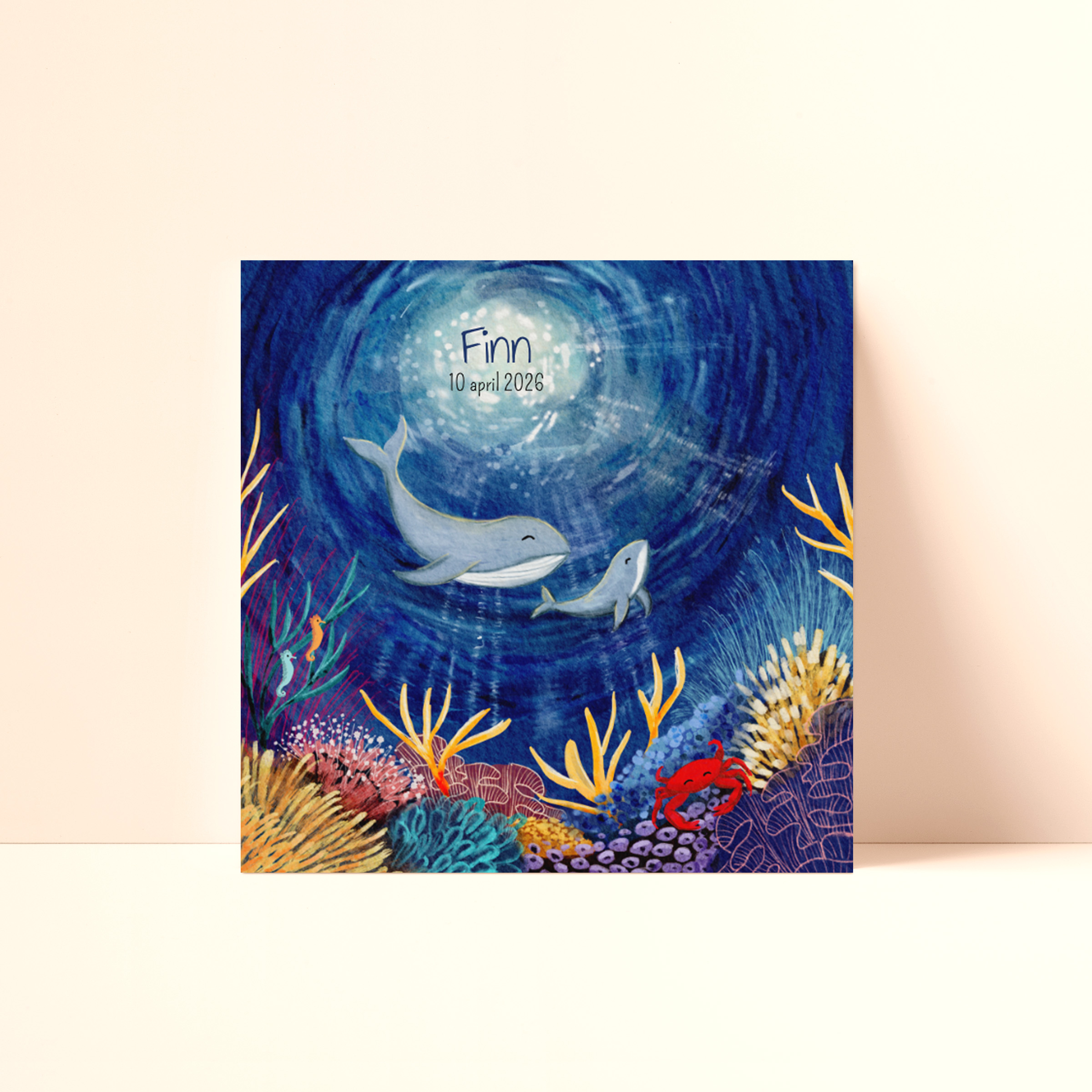 Geboortekaartje onderwaterwereld met walvissen