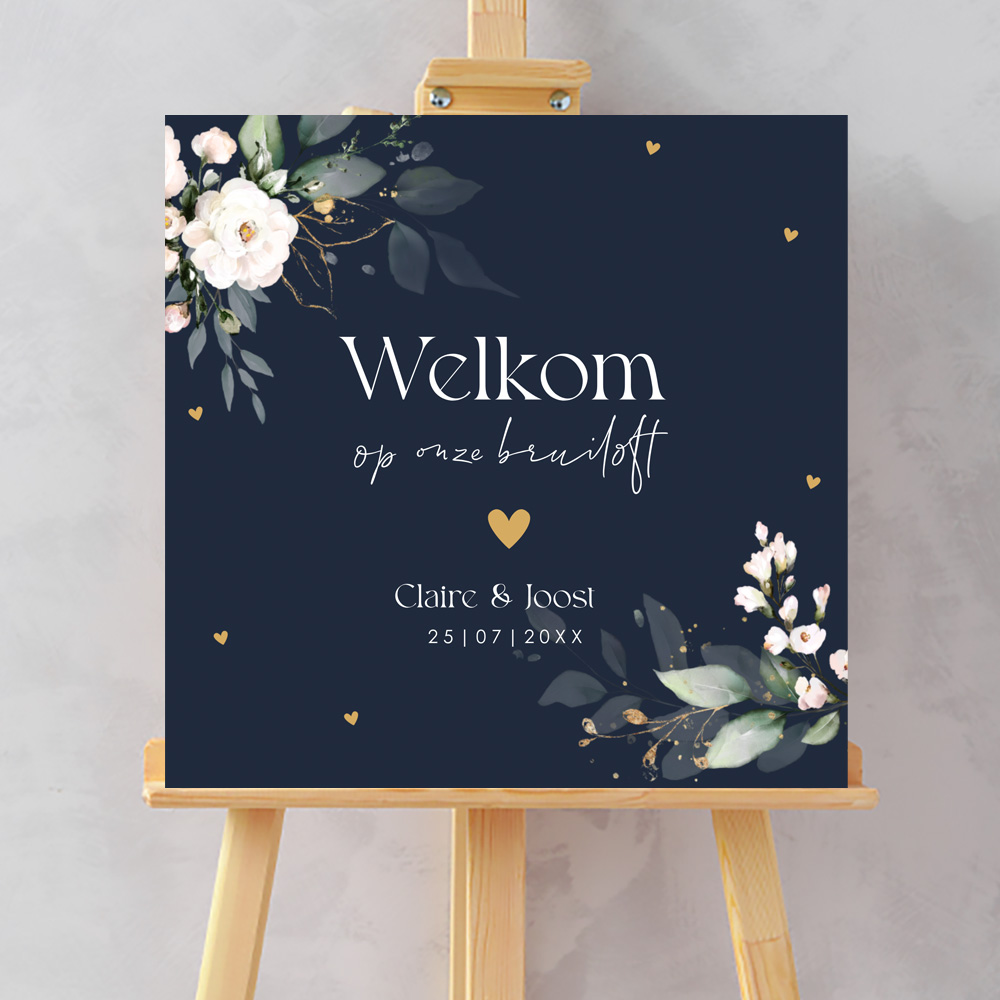 Bruiloftsbord blauw bloemen botanisch  70x70 cm