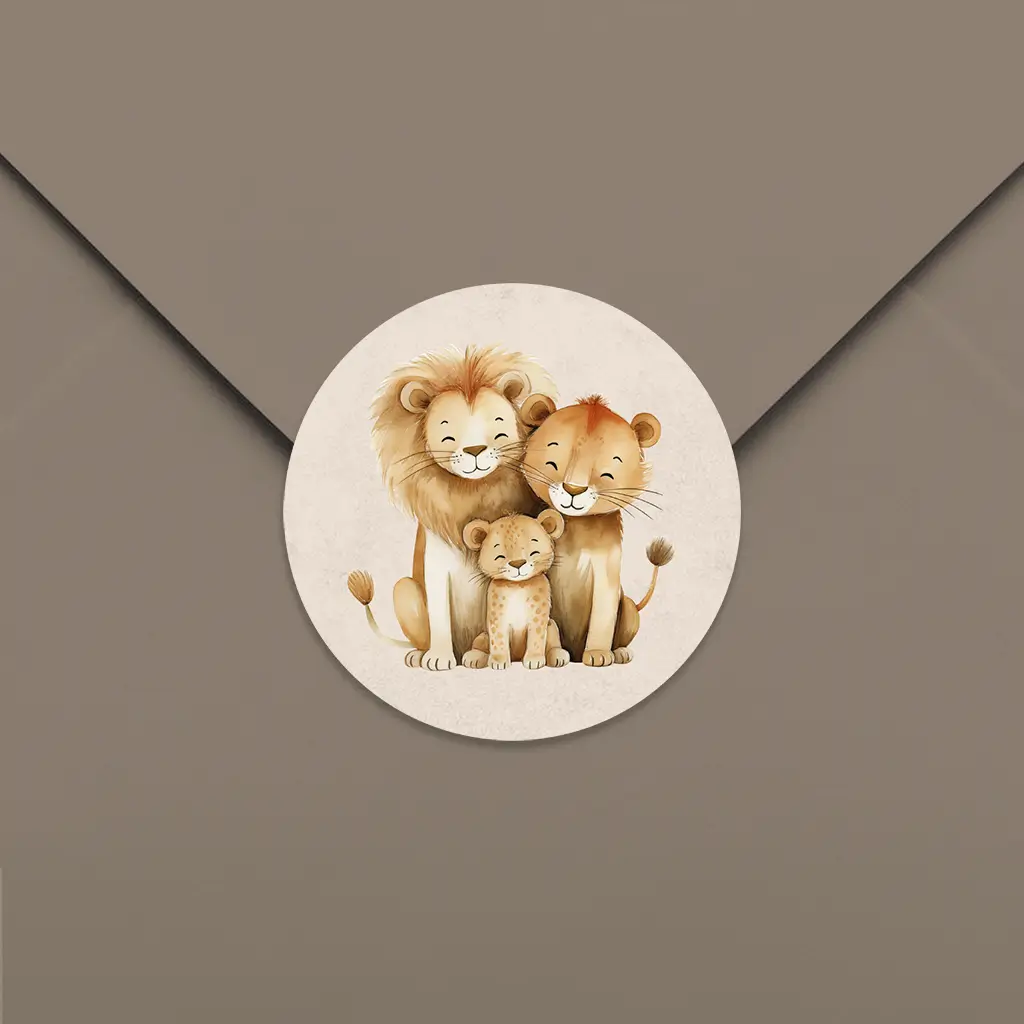 Sluitsticker met leeuwenfamilie - per 25 stuks