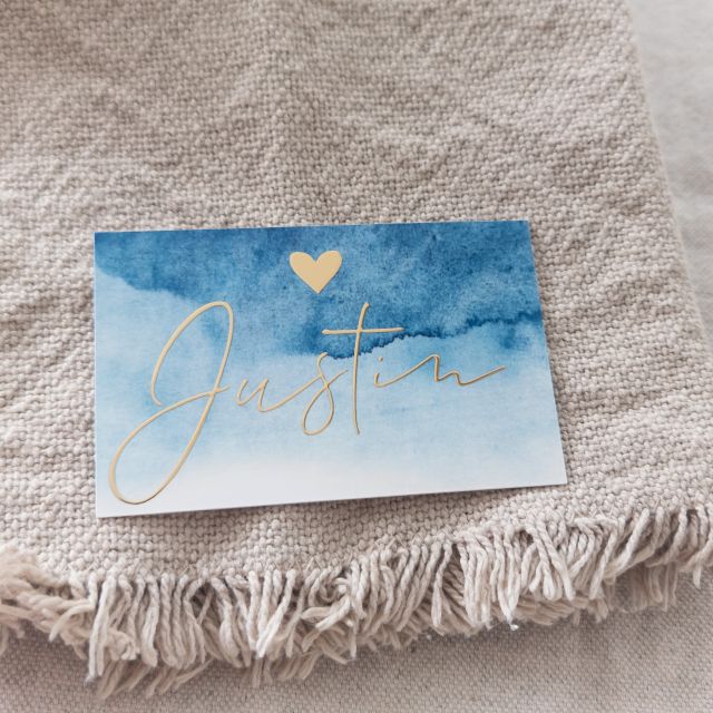 naamkaartjes blauw met goud