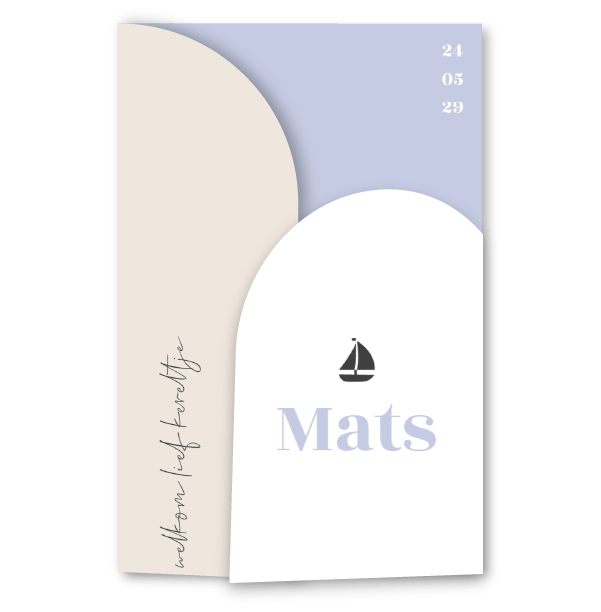 Lief geboortekaartje jongen met boog luikjes en bootje