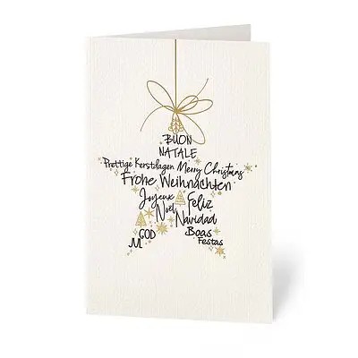 Geschäftliche Weihnachtskarte typografischer Sternenanhänger in Schwarz- und Goldfolienprägung 