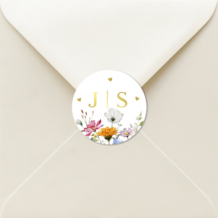 Sluitzegels huwelijk zomerse bloemen goudfolie