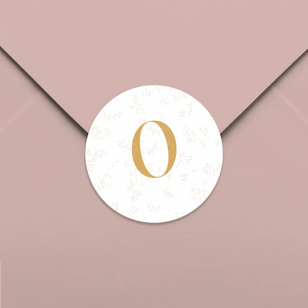 Stijlvolle sluitsticker met takjes en initiaal - per 25 stuks