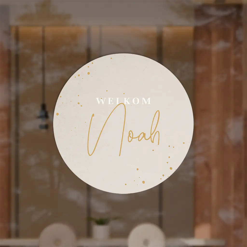 Raamsticker beige met initiaal en spetters