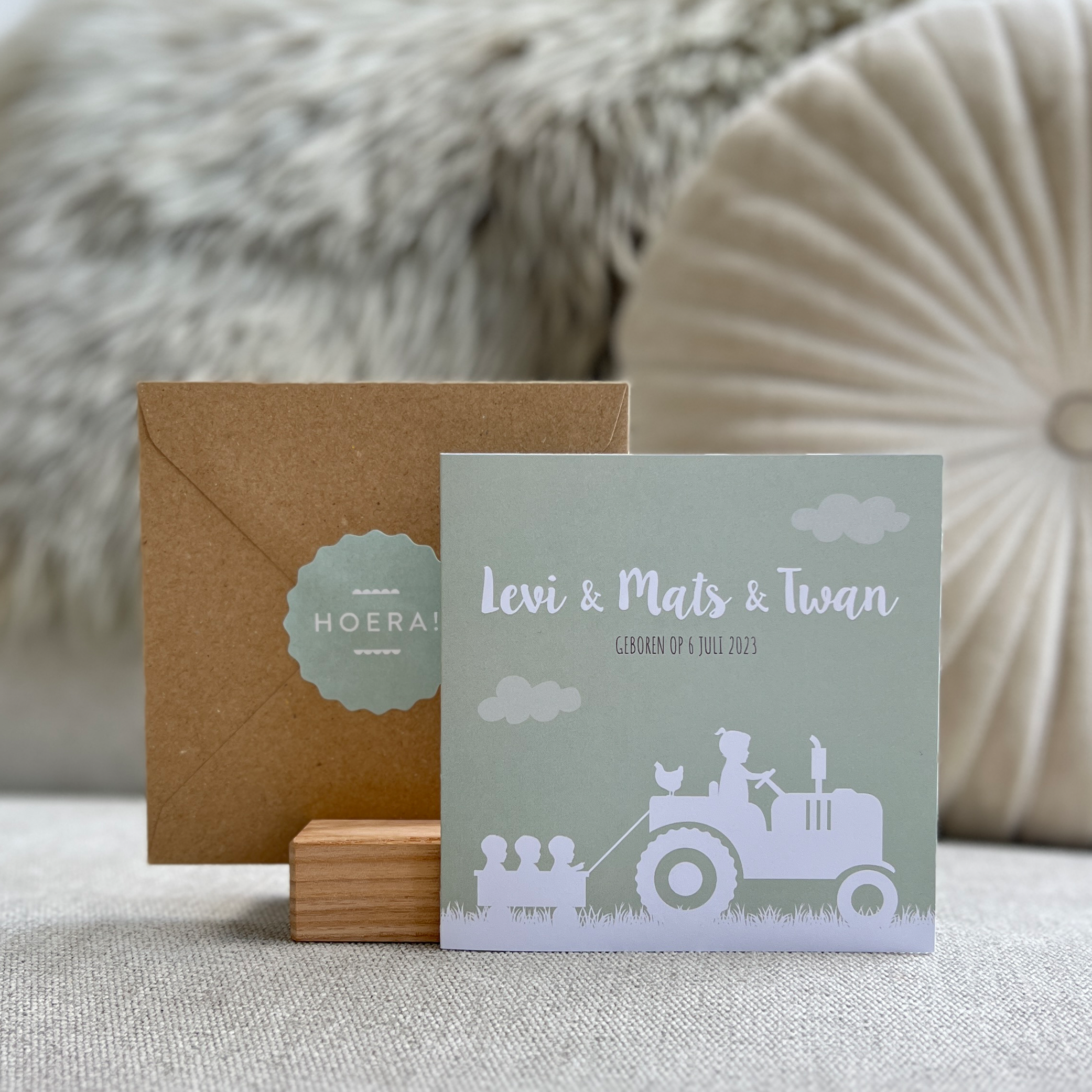 Geboortekaartje Drieling Trekker Tractor Boerderij