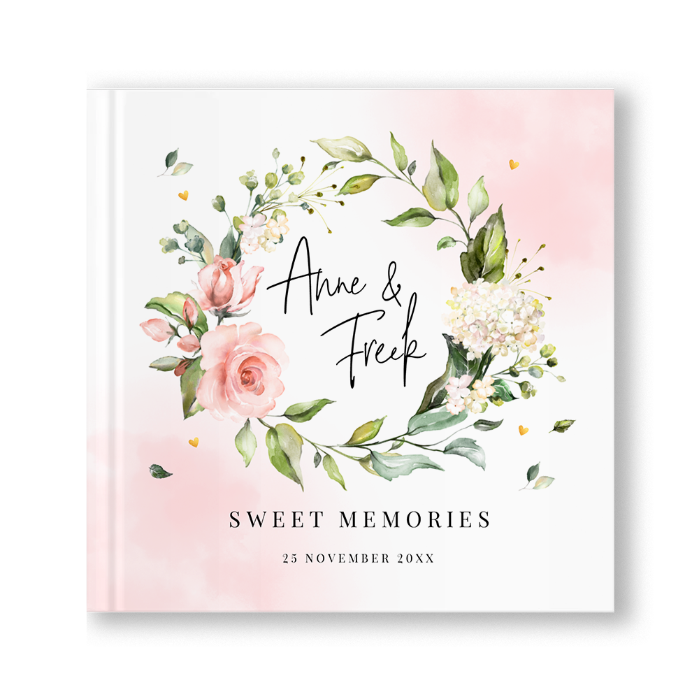 Gastenboek bruiloft watercolour bloemen roze | Pink Floral