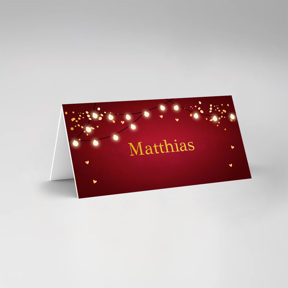 Bruiloft naamkaartjes dubbel gevouwen stijlvol rood kerst goudfolie