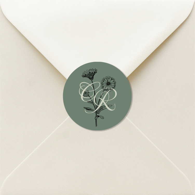 Sluitzegels huwelijk groen letters namen